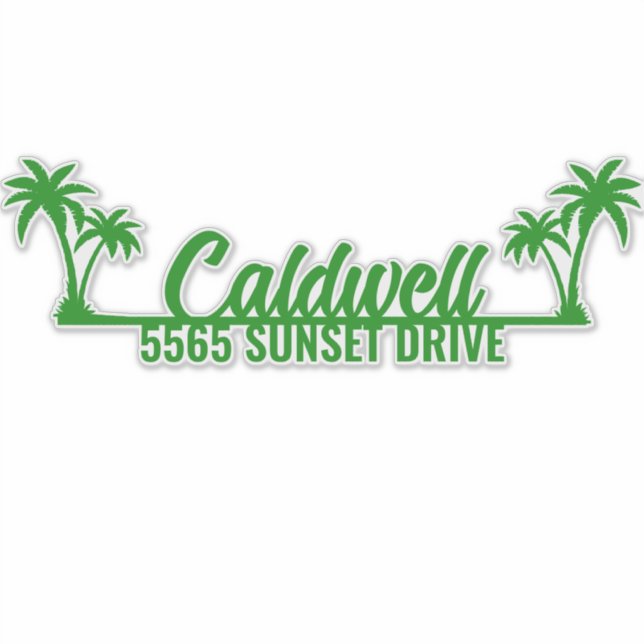 Palm Tree Personalized Mailbox Address  Sticker (Front)