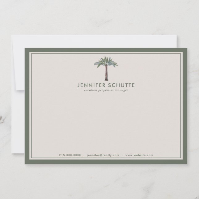 Palm Tree Personalized Vacation Rentals Realtor Note Card (Front)