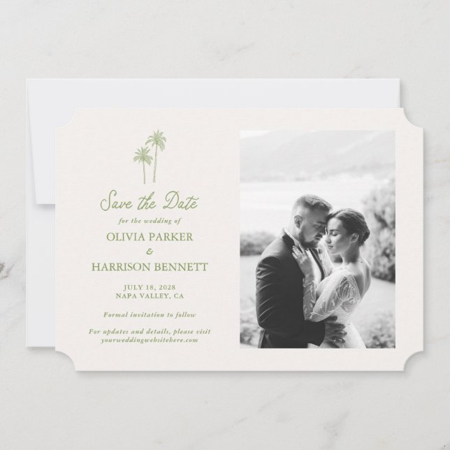Palm Tree Photo Wedding Save the Date Invitation (Front)