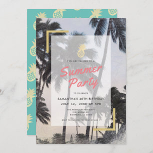 Palm Tree & Pineapple Summer Party Adult Birthday Invitation