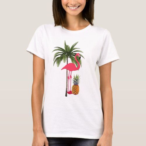 Palm Tree Pink Flamingo Pineapple Womens Shirt