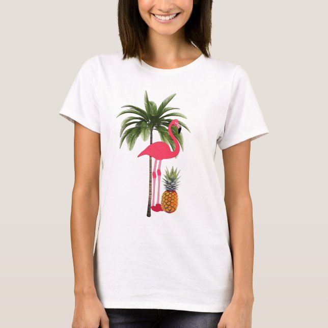 Palm Tree, Pink Flamingo, Pineapple Women's Shirt (Front)