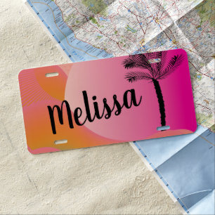 Palm Tree Pink  Script License Plate