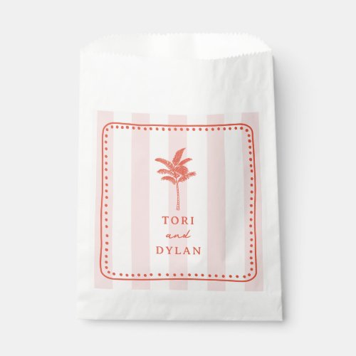 Palm Tree Pink Striped Tropical Beach Wedding Favor Bag