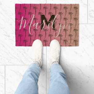 Palm Tree Pink Sunset Pattern Name Plants Fiber Doormat