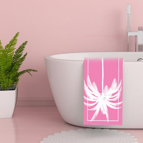 Palm Tree Pink White Tropical Elegant Monogram   Bath Towel Set