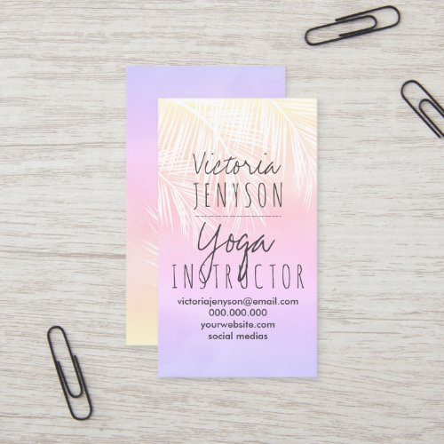 Palm tree pink yellow watercolor sunset yoga business card