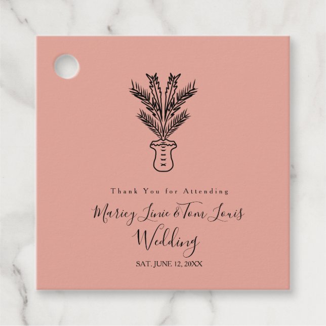 Palm Tree Potted Hand Drawn Paper Kraft   Favor Tags (Front)