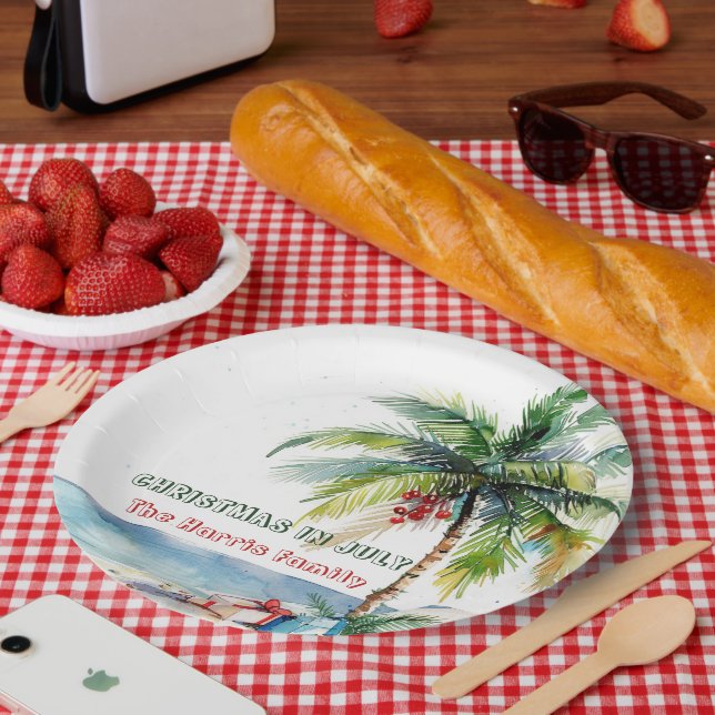Palm Tree & Presents I Christmas In July  Paper Plates (Picnic)
