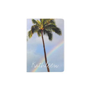 Palm tree rainbow travel photo custom name persona passport holder