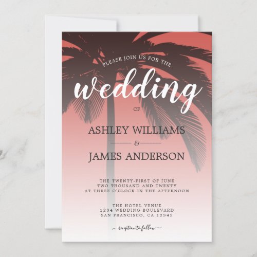 Palm Tree Red Beach Wedding Invitation