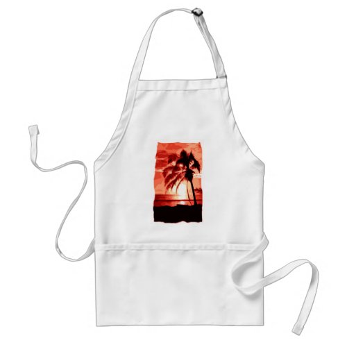 Palm Tree  Red Sunset Adult Apron