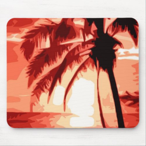 Palm Tree  Red Sunset Mouse Pad