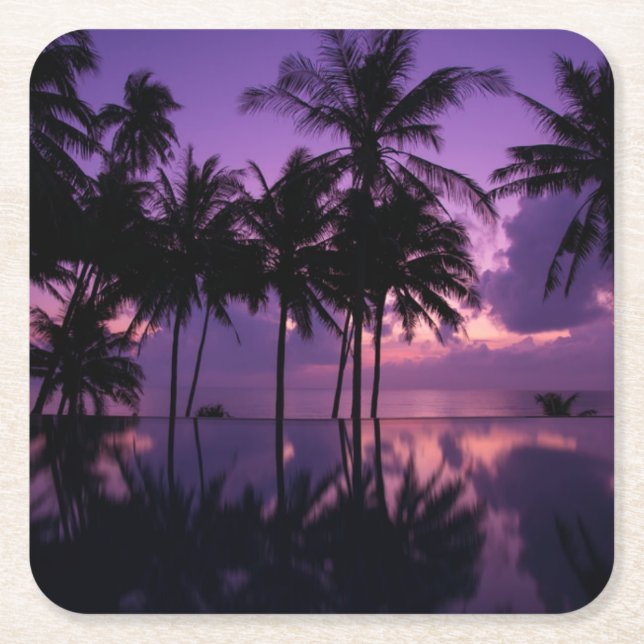 Palm Tree Reflection Square Paper Coaster (Front)