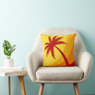Palm Tree - Retro Beach Tropical Summer Colors Throw Pillow