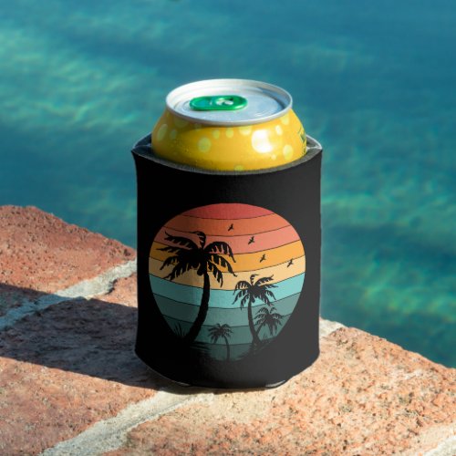 Palm Tree Retro Circle Sunset Can Cooler