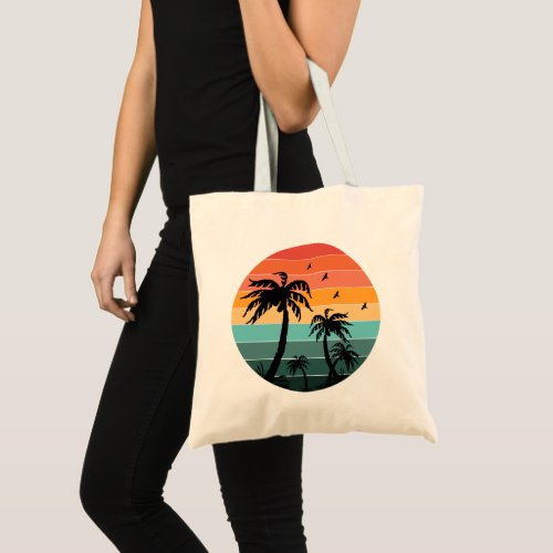 Palm Tree Retro Circle Sunset Tote Bag
