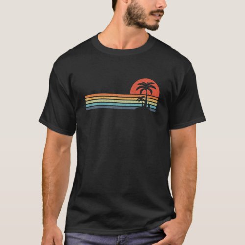 Palm Tree Retro Style Tropical Beach Island Stripe T_Shirt