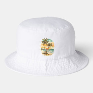 Palm Tree - Retro Style Tropical Beach Sun Summer  Bucket Hat