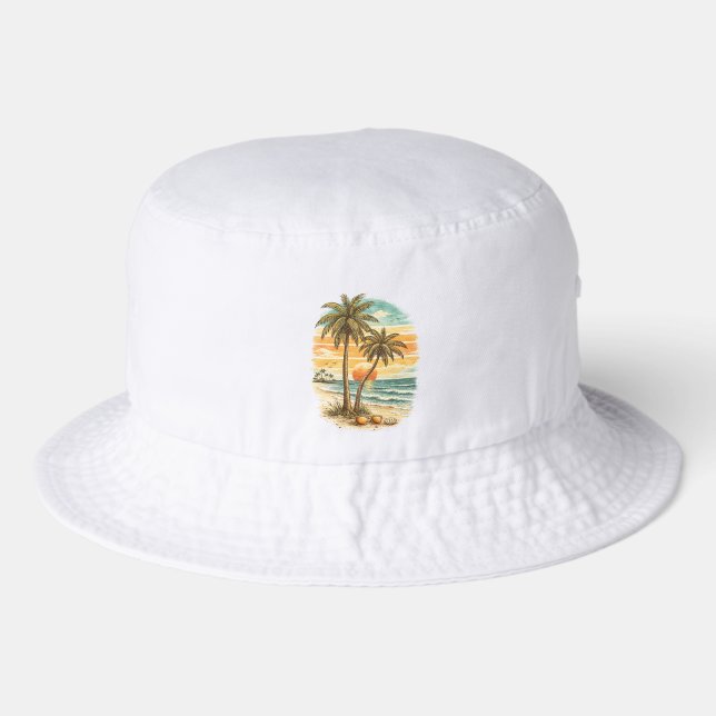 Palm Tree - Retro Style Tropical Beach Sun Summer  Bucket Hat (Front)