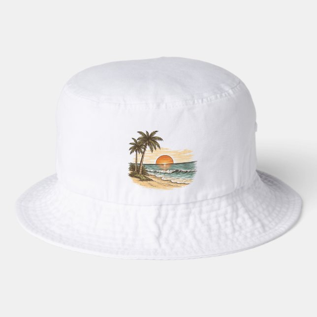 Palm Tree - Retro Style Tropical Beach Sun Summer  Bucket Hat (Front)