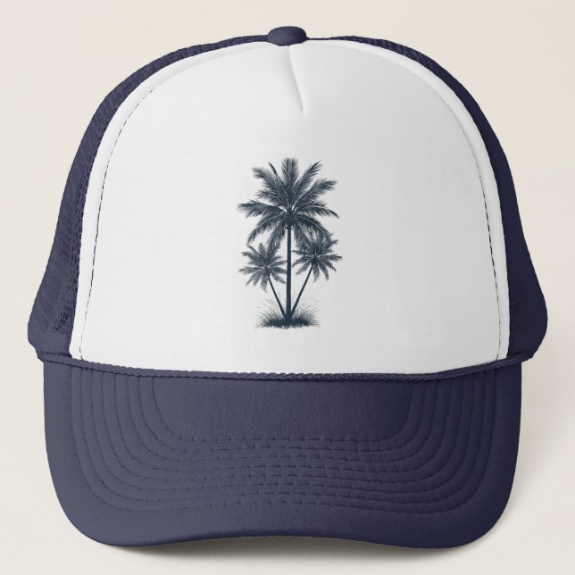 Palm Tree - Retro Style Tropical Beach Sun Summer  Trucker Hat (Front)