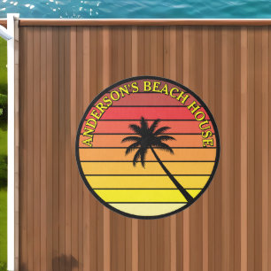 Palm Tree Retro Sunset Beach House Template Outdoor Rug