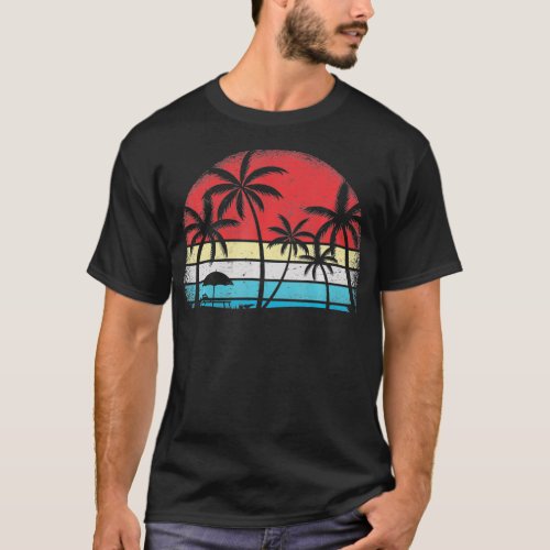 Palm Tree Retro Vintage Sunset Design Tropical Bea T_Shirt