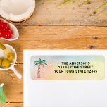 Palm Tree return address  Label<br><div class="desc">These island style return address labels are decorated with a hand painted palm tree decorated with lights and baubles on a watercolor background.
Easily customizeable with your details.</div>