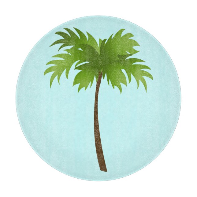 Palm Tree Round Glass Cutting Board (Front)