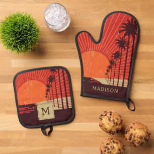 Palm Tree Row Oven Mitt & Pot Holder Set