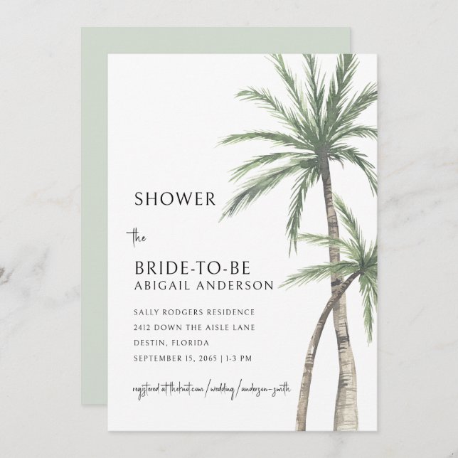 Palm Tree Sage Bridal Shower Invitation (Front/Back)