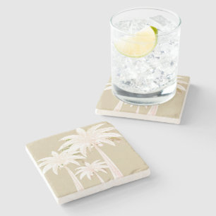 Palm Tree Sand Beige Green White Modern Tropical Stone Coaster