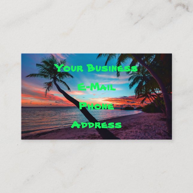 Palm Tree Sandy Beach Tropical Paradise Island Business Card (Front)