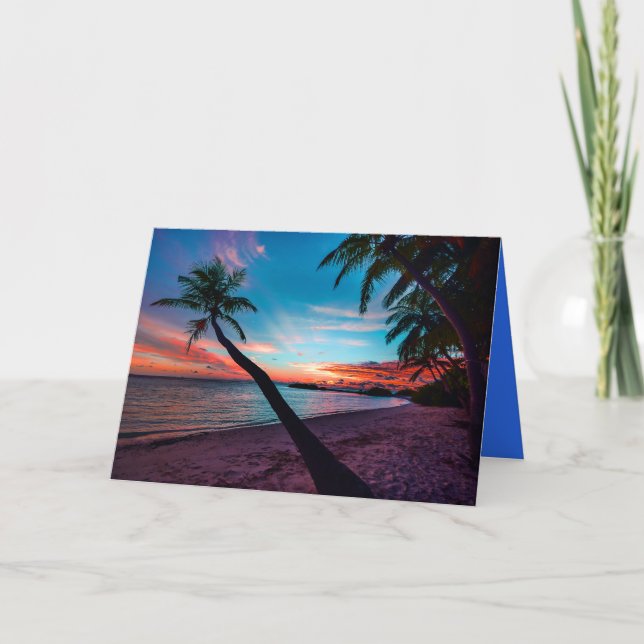 Palm Tree Sandy Beach Tropical Paradise Island Card (Front)