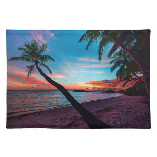 Palm Tree Sandy Beach Tropical Paradise Island Cloth Placemat