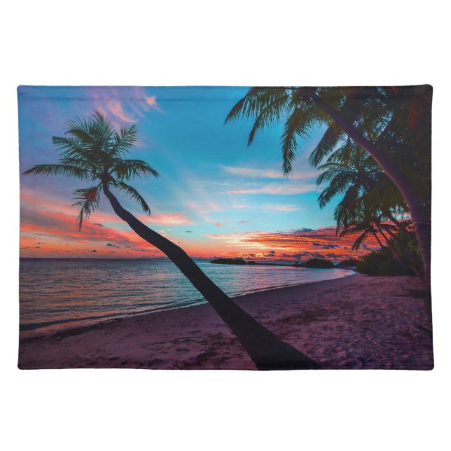 Palm Tree Sandy Beach Tropical Paradise Island Cloth Placemat (Front)