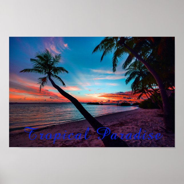 Palm Tree Sandy Beach Tropical Paradise Island Poster (Front)
