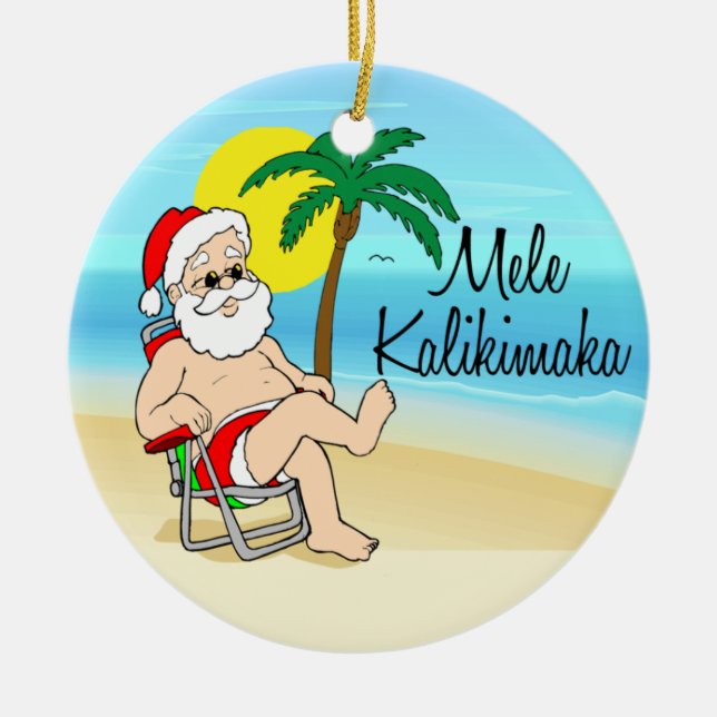 Palm Tree Santa Hawaiian Christmas Ornament (Front)