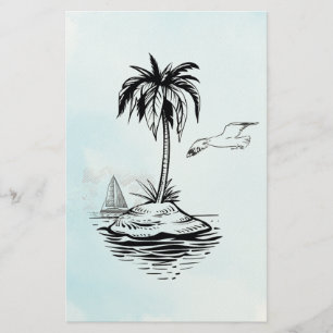 Palm Tree & Seagull on notes Stationery