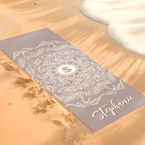 Palm Tree Seashell Mandala Monogram Lavender Beach Yoga Mat