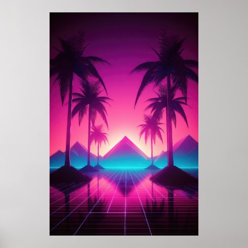 Palm Tree Serenade Synthwave Dreams in the Sunset Poster