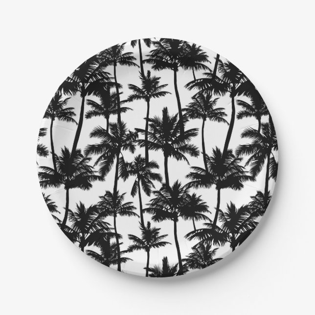 Palm Tree Shadow Pattern Paper Plates (Front)