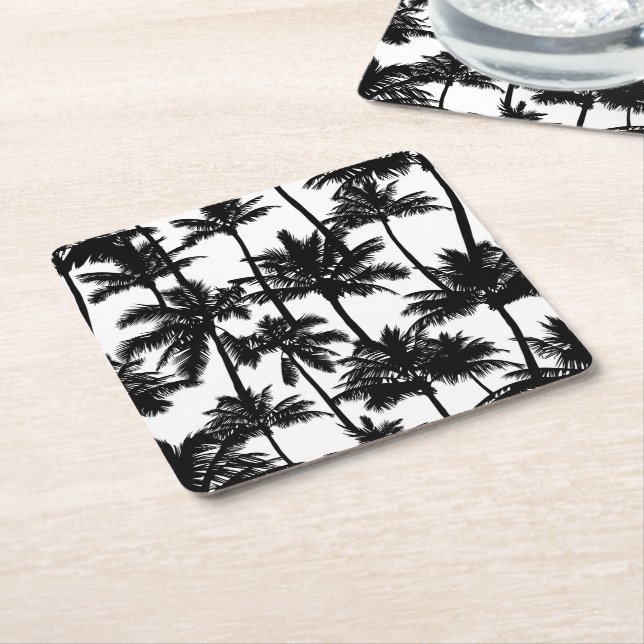 Palm Tree Shadow Pattern Square Paper Coaster (Angled)
