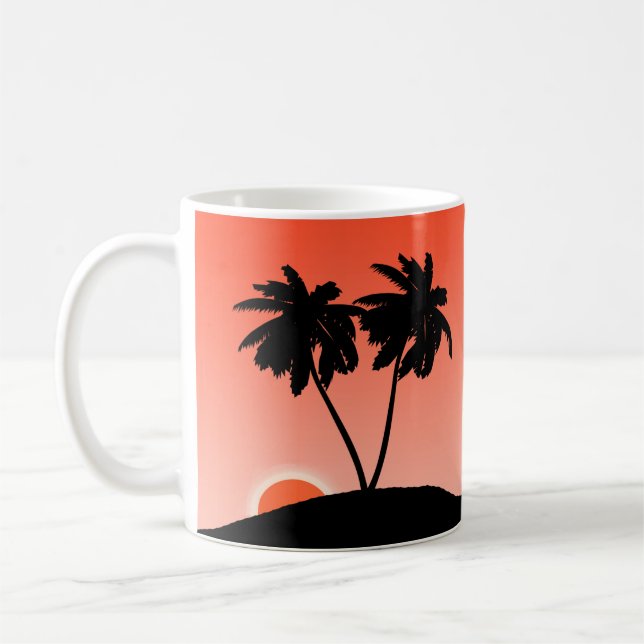 Palm Tree Silhouette Against an Orange Sunset  Coffee Mug (Left)