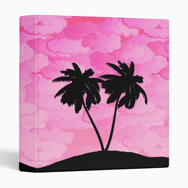 Palm Tree Silhouette Against Dawn Pink with Clouds 3 Ring Binder (Front/Spine)