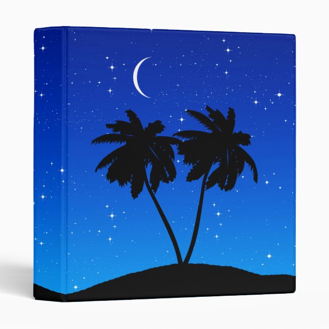 Palm Tree Silhouette Against Evening Blue 3 Ring Binder (Front/Spine)