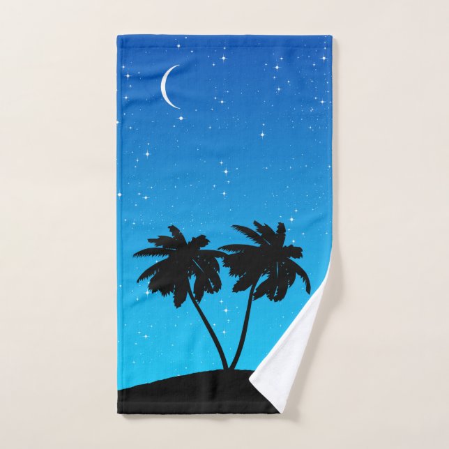 Palm Tree Silhouette Against Evening Blue Bath Tow Towel Set (Hand Towel)
