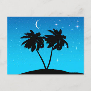 Palm Tree Silhouette Against Evening Blue Postcard