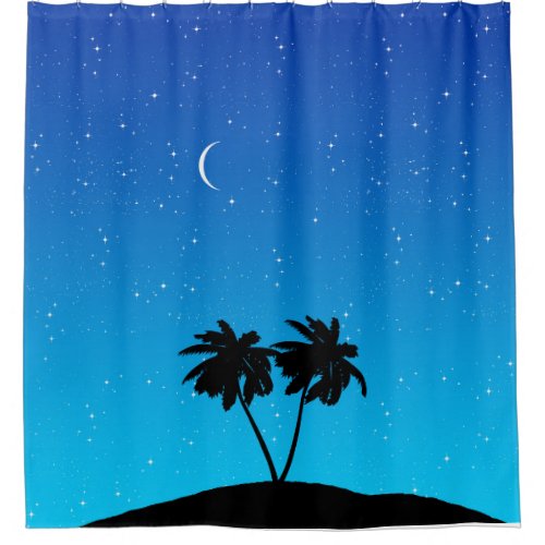 Palm Tree Silhouette Against Evening Blue Shower Curtain